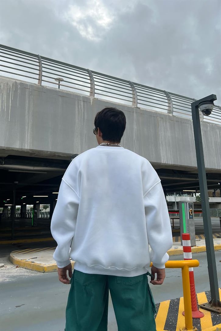 Wellness Baskılı Ekru Oversize Hoodie