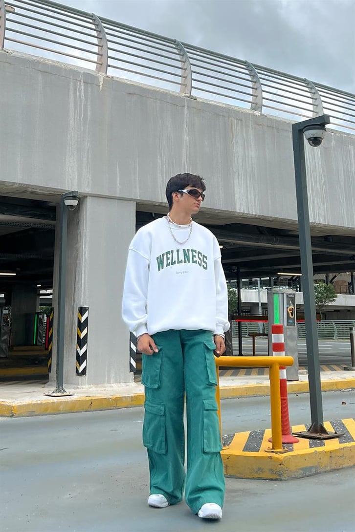 Wellness Baskılı Ekru Oversize Hoodie