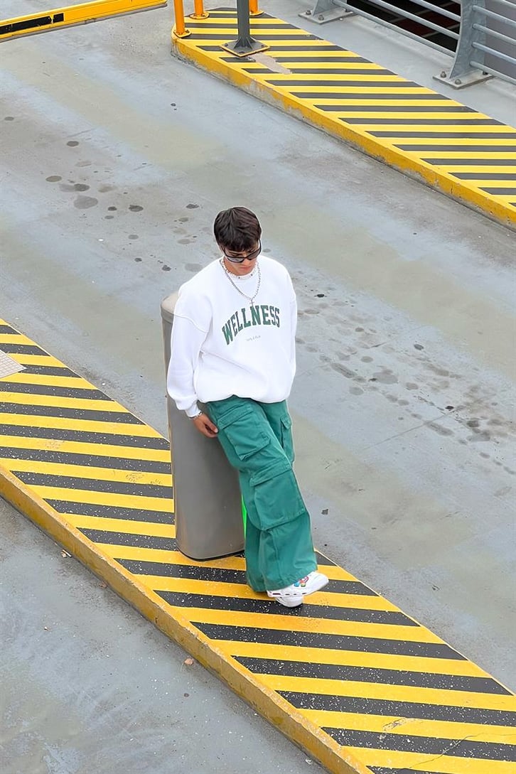 Wellness Baskılı Ekru Oversize Hoodie