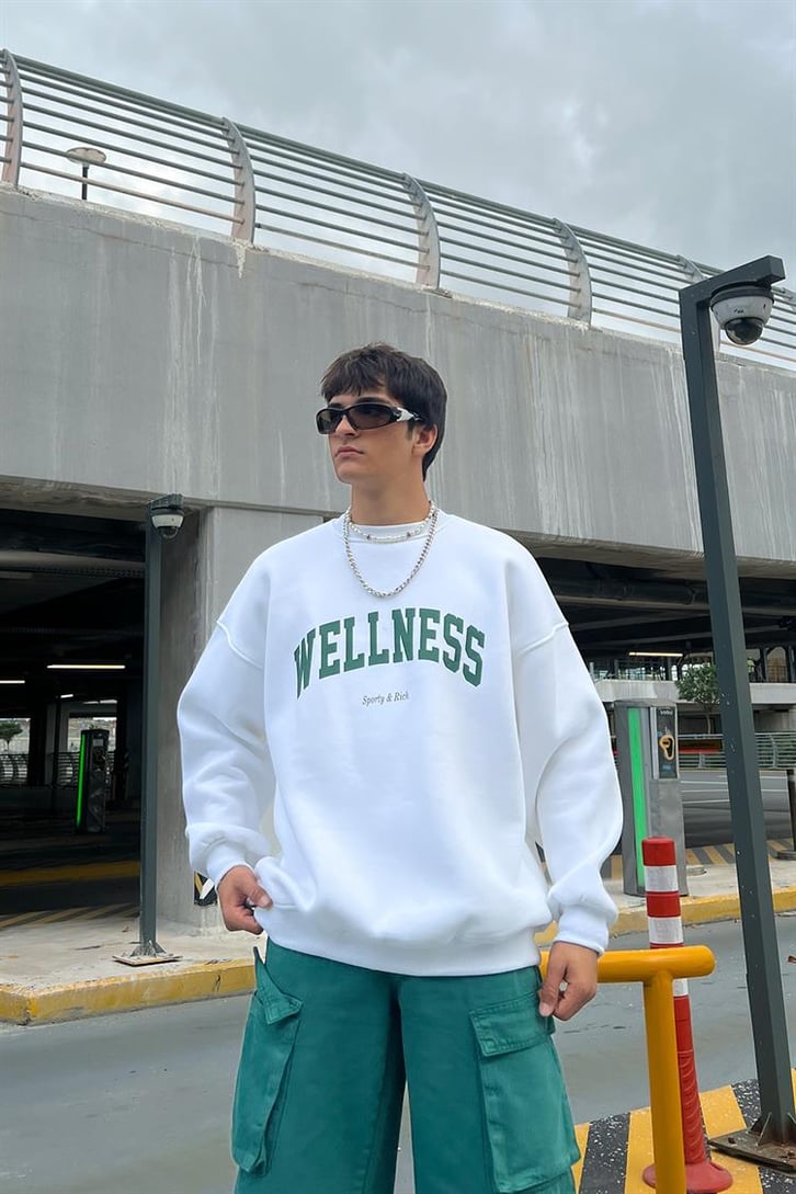 Wellness Baskılı Ekru Oversize Hoodie