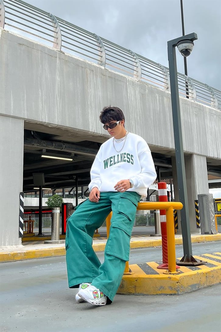 Wellness Baskılı Ekru Oversize Hoodie