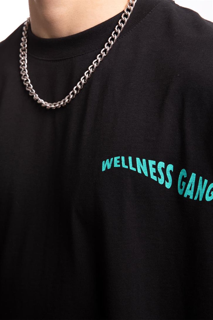Wellness Gang Baskılı Siyah Oversize Tişört