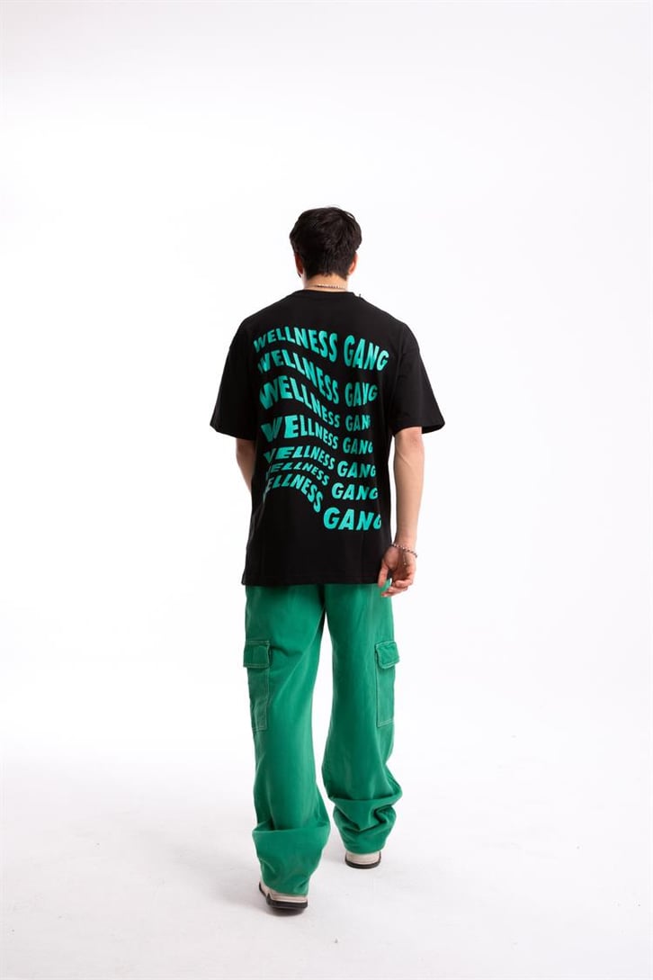 Wellness Gang Baskılı Siyah Oversize Tişört