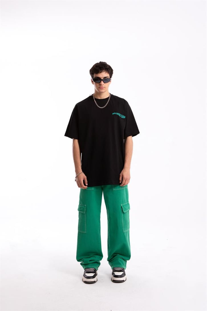 Wellness Gang Baskılı Siyah Oversize Tişört
