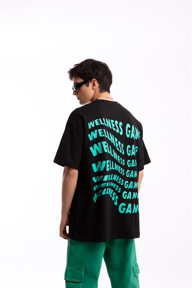 Wellness Gang Baskılı Siyah Oversize Tişört