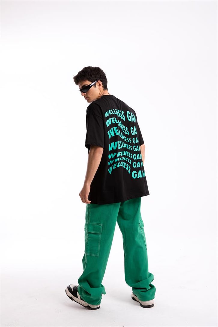 Wellness Gang Baskılı Siyah Oversize Tişört