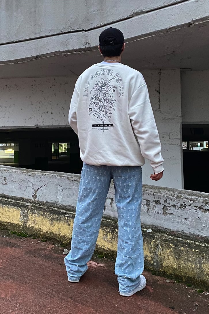 West Coast Printed Oversize Beyaz Sweatshirt