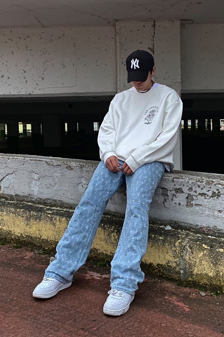 West Coast Printed Oversize Beyaz Sweatshirt
