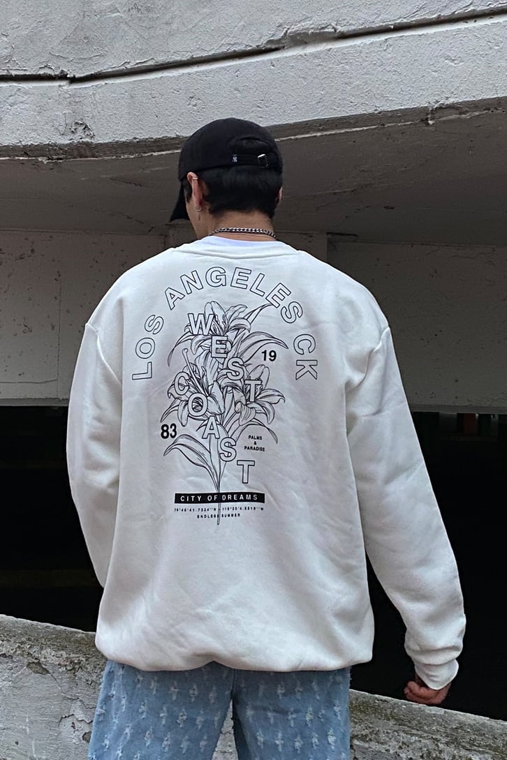 West Coast Printed Oversize Beyaz Sweatshirt