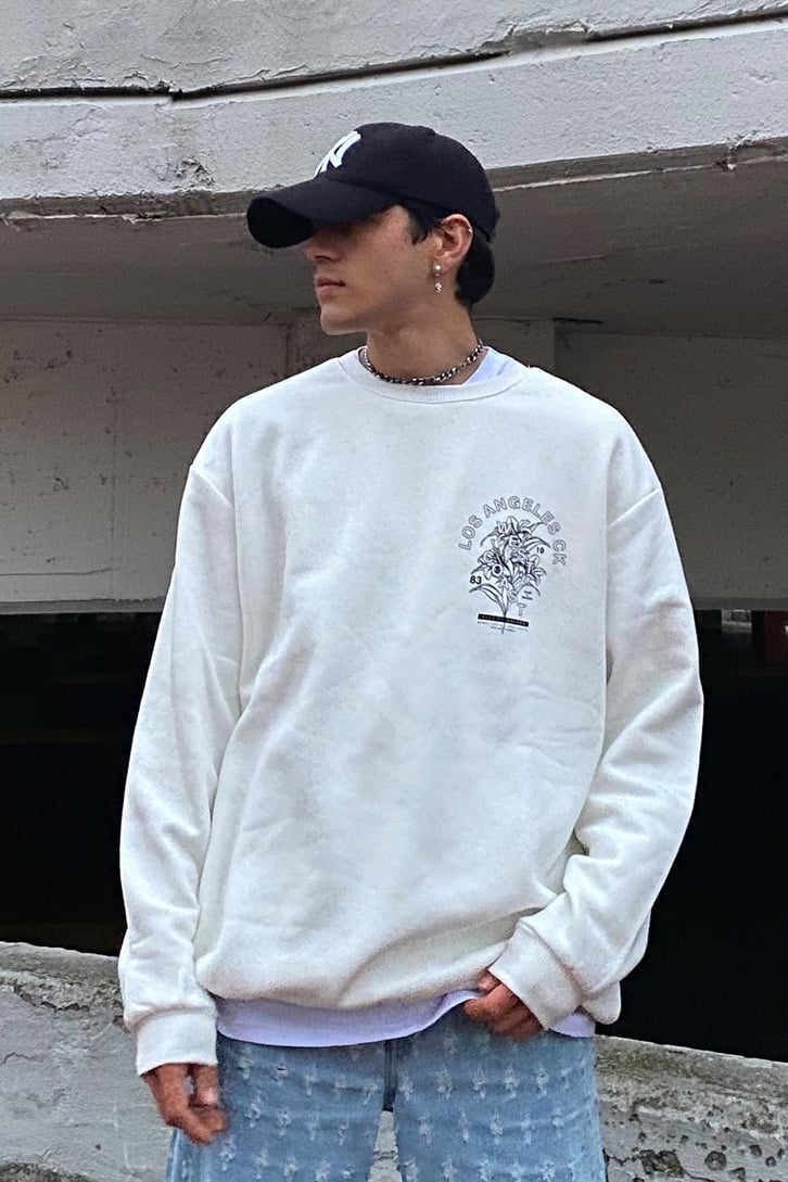West Coast Printed Oversize Beyaz Sweatshirt