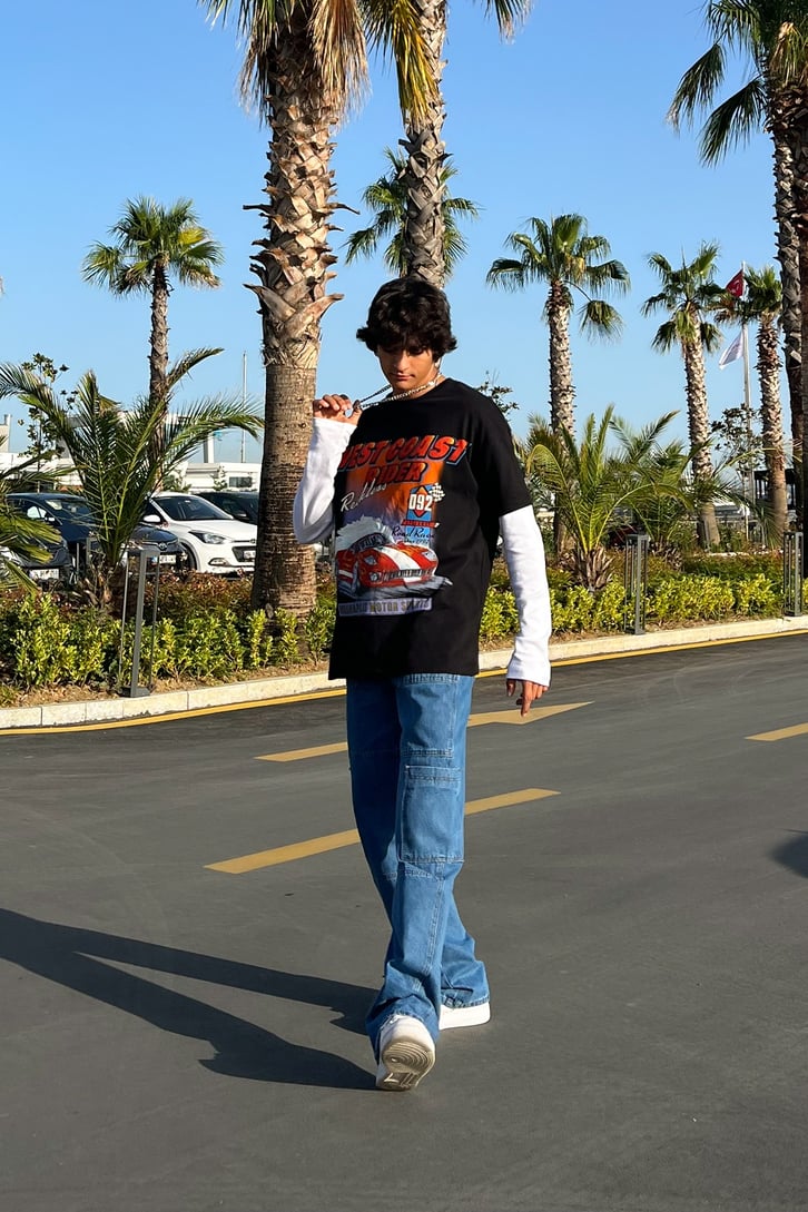 West Coast Rider Baskılı Oversize Tshirt