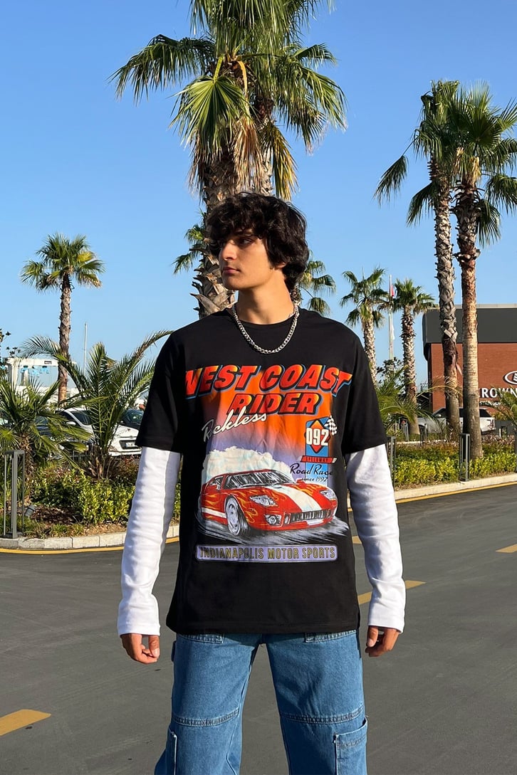 West Coast Rider Baskılı Oversize Tshirt