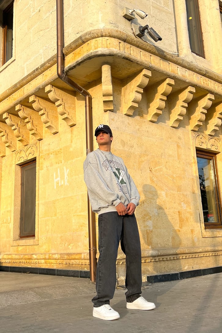 Westfort Baskılı Gri Oversize Sweatshirt