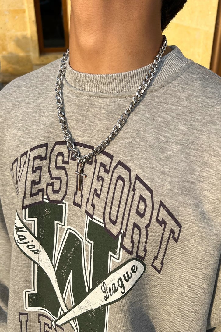 Westfort Baskılı Gri Oversize Sweatshirt