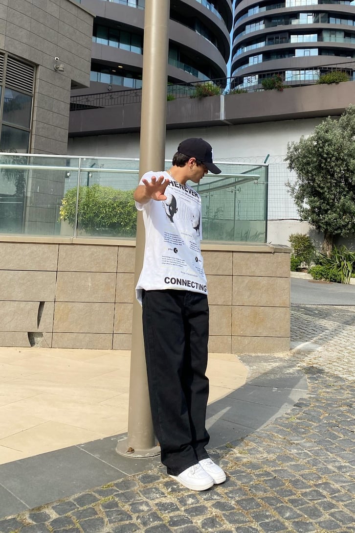 Whenever Connecting Baskılı Beyaz Oversize Tshirt