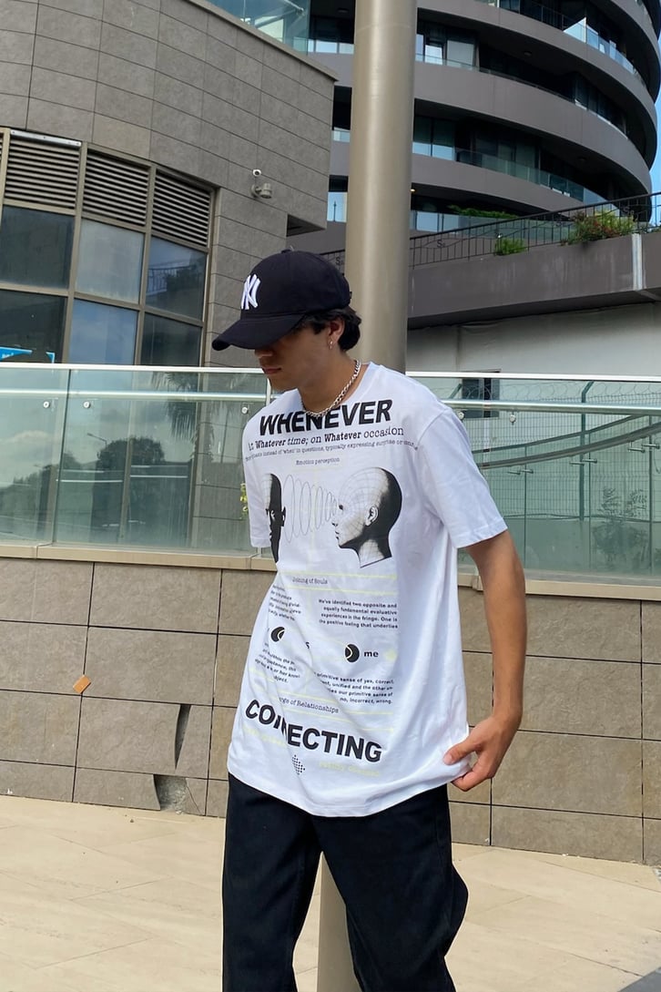 Whenever Connecting Baskılı Beyaz Oversize Tshirt