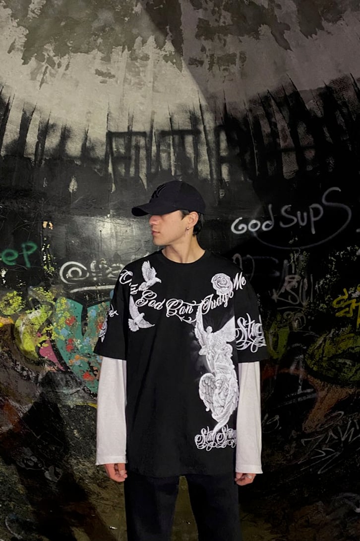 White Angel Oversize Black Tshirt