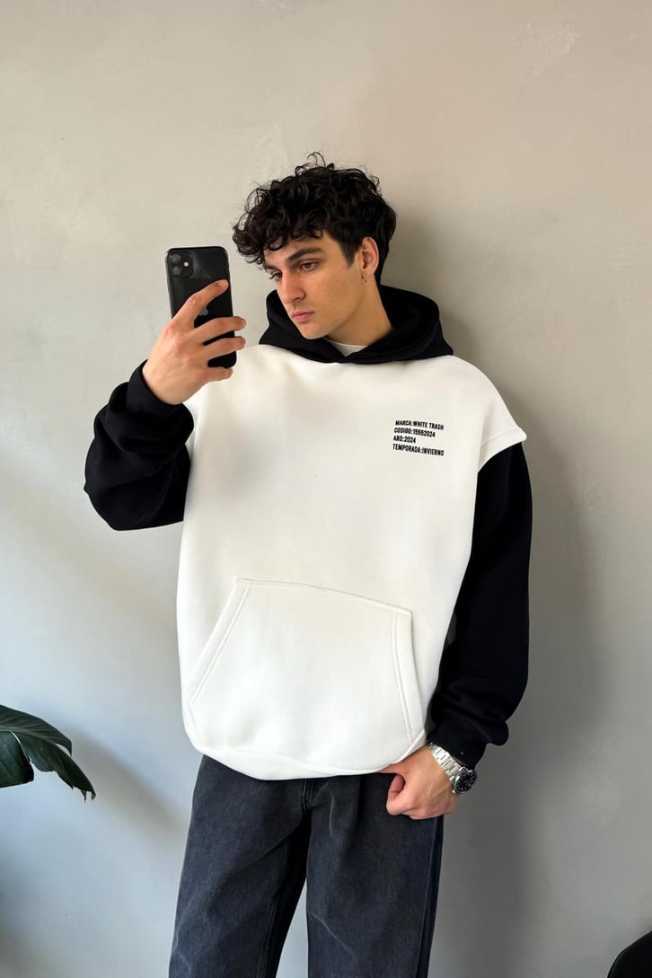 White Trash Baskılı Oversize Hoodie