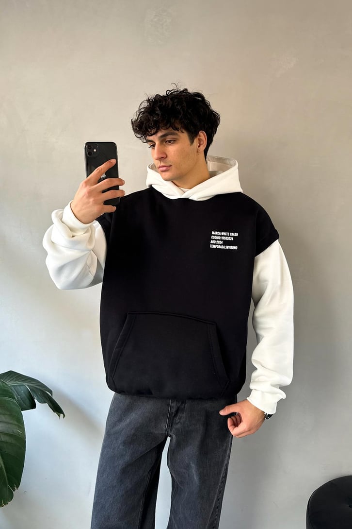 White Trash Baskılı Oversize Hoodie