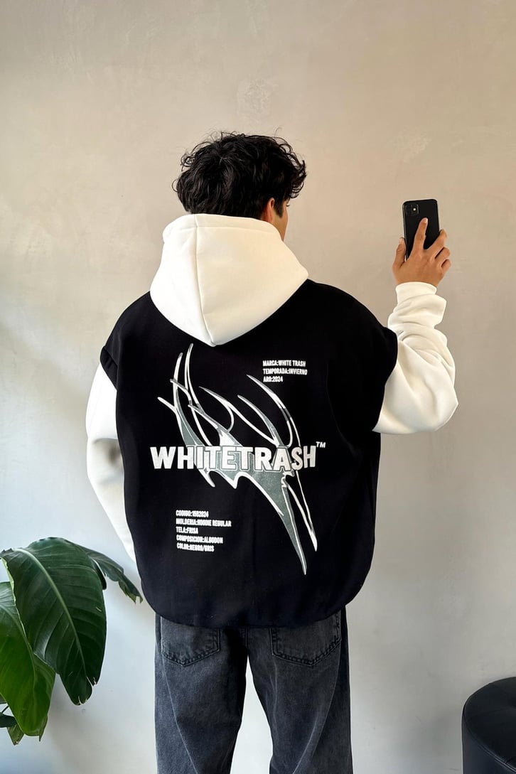 White Trash Baskılı Oversize Hoodie