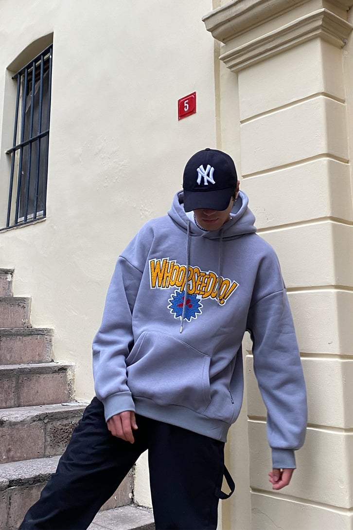 Whoopsedoo! Oversize Punchwork Premium Gri Hoodie