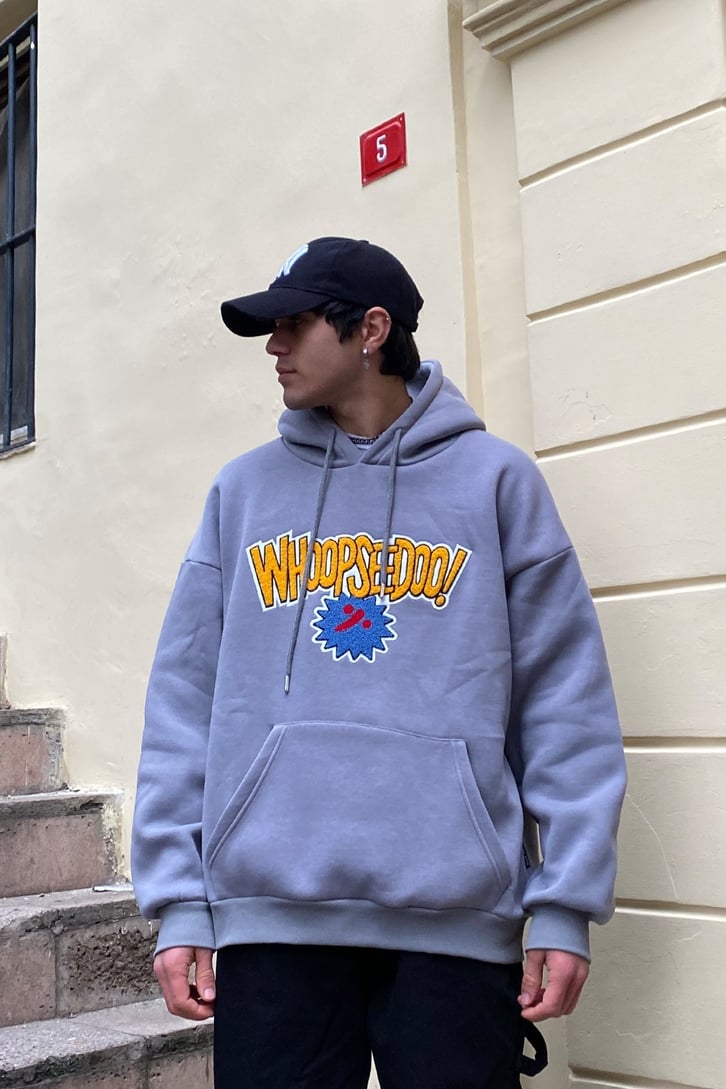 Whoopsedoo! Oversize Punchwork Premium Gri Hoodie