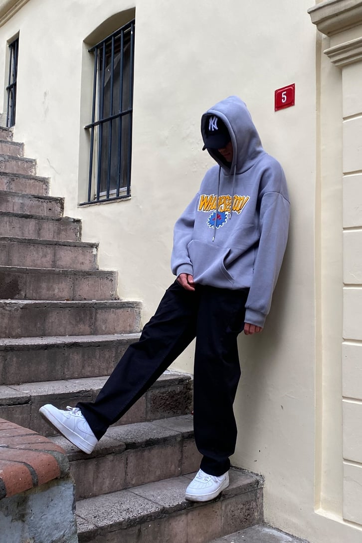 Whoopsedoo! Oversize Punchwork Premium Gri Hoodie