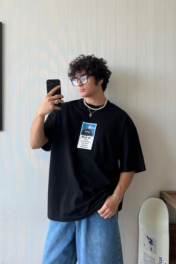 Wicked Baskılı Oversize Tişört