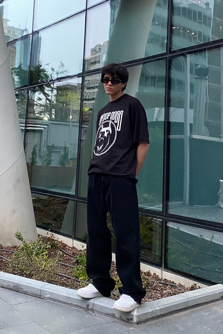Wild Snoop Dogg Baskılı Siyah Oversize Tshirt