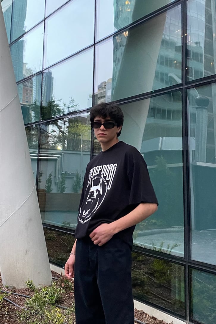 Wild Snoop Dogg Baskılı Siyah Oversize Tshirt