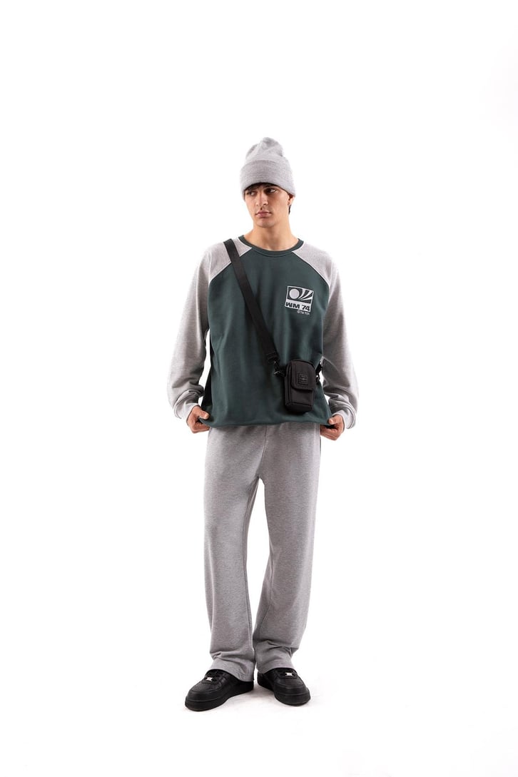 WM74 Nakışlı Yeşil Oversize Sweatshirt