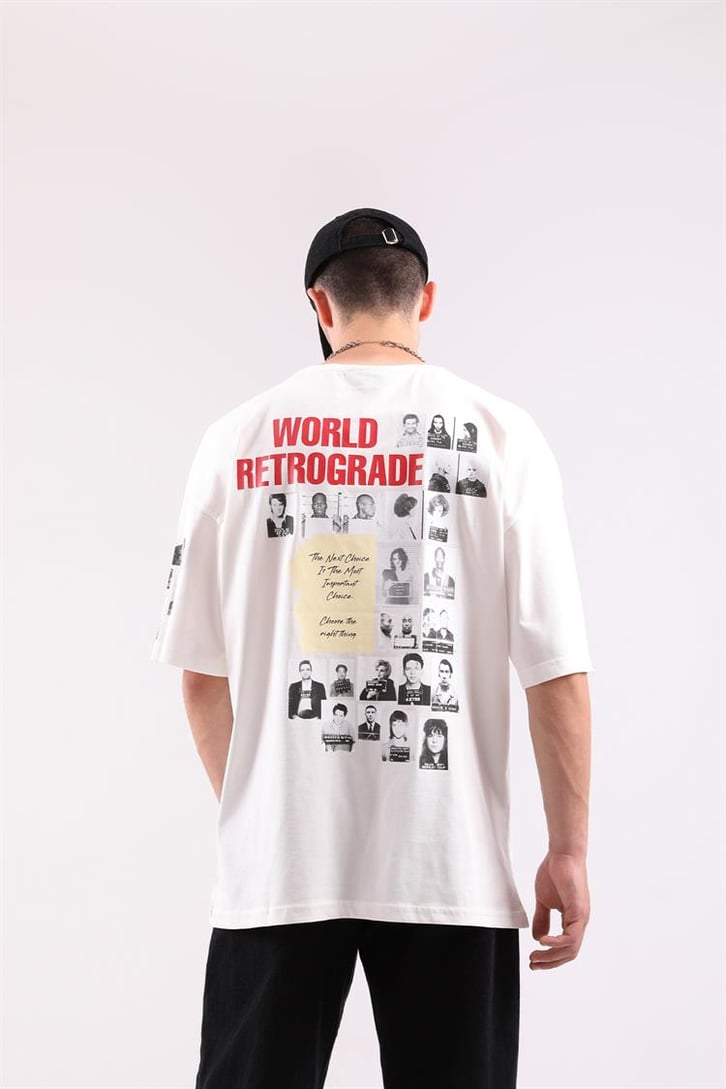 World Retrograde Baskılı Oversize Tshirt