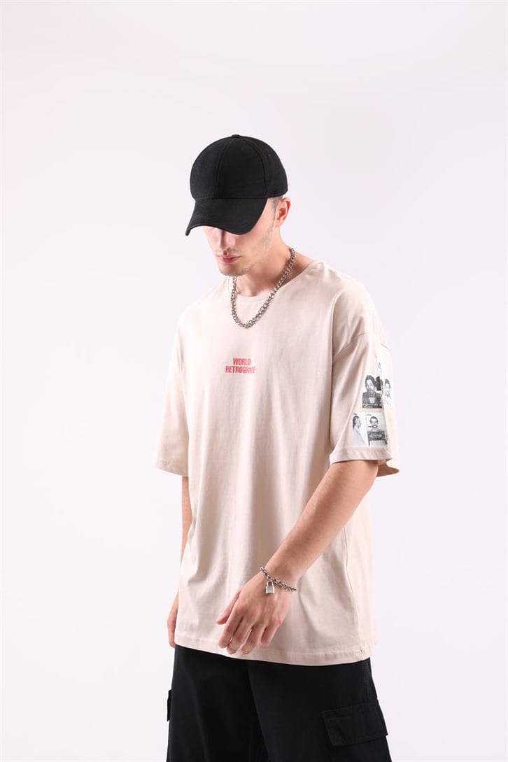 World Retrograde Baskılı Oversize Tshirt