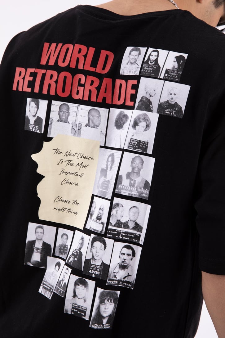 World Retrograde Baskılı Oversize Tshirt