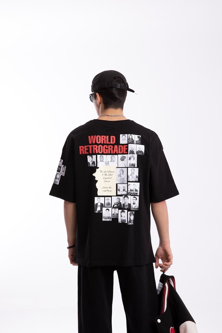 World Retrograde Baskılı Oversize Tshirt