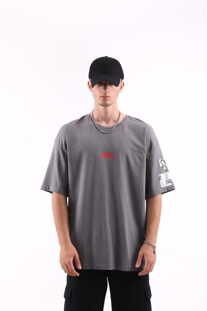 World Retrograde Baskılı Oversize Tshirt