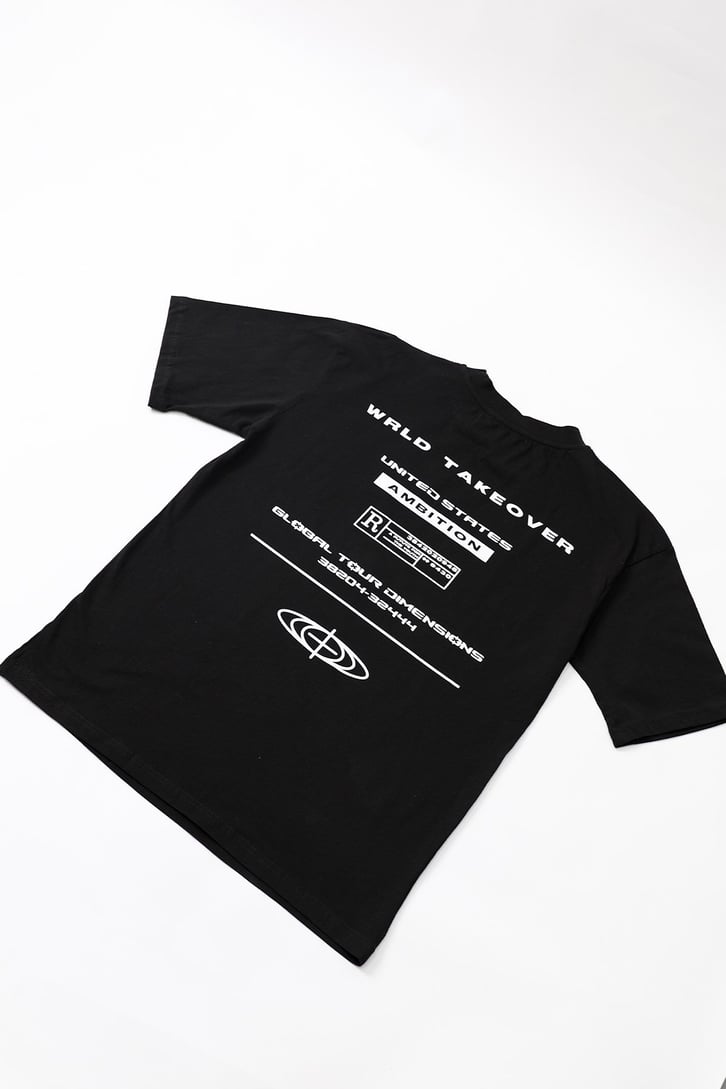World Take Baskılı Siyah Oversize Tshirt