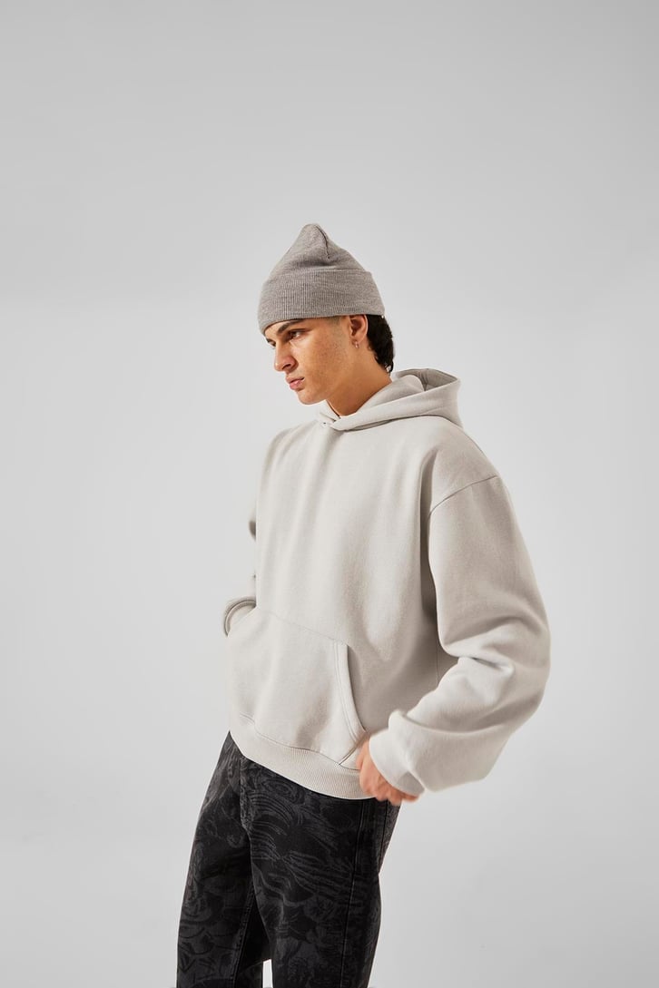 World Wide Kabartma Baskılı Buz Gri Oversize Hoodie