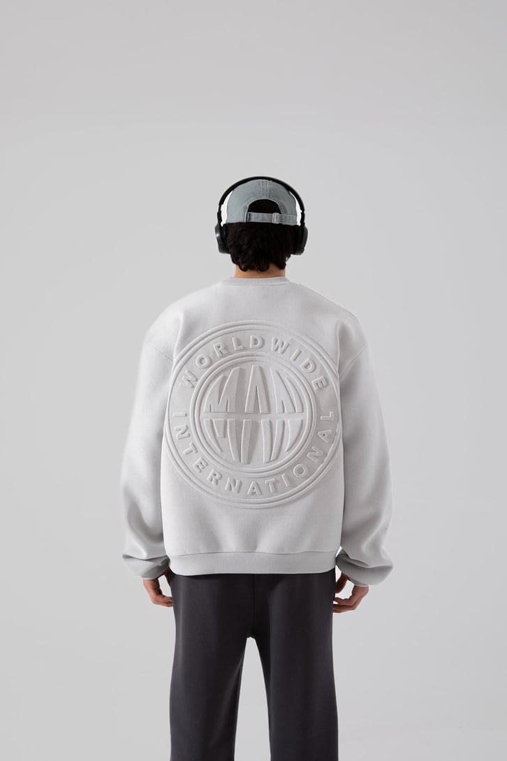 World Wıde Kabartma Baskılı Siyah Oversize Sweatshirt