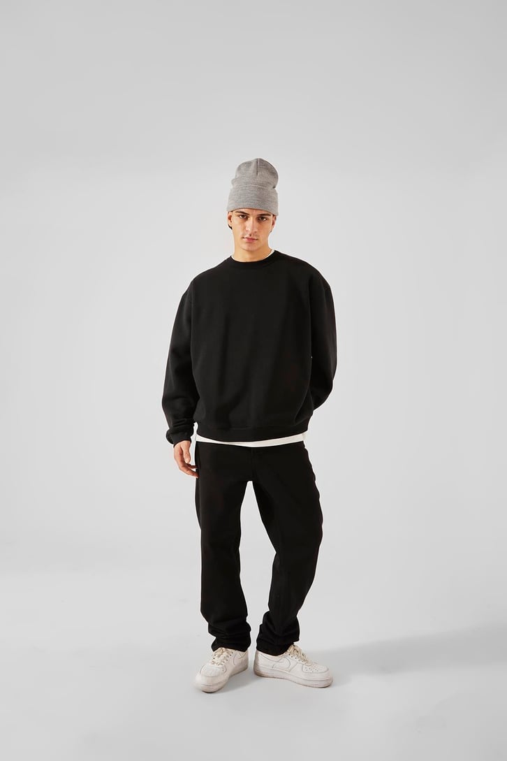 World Wıde Kabartma Baskılı Siyah Oversize Sweatshirt