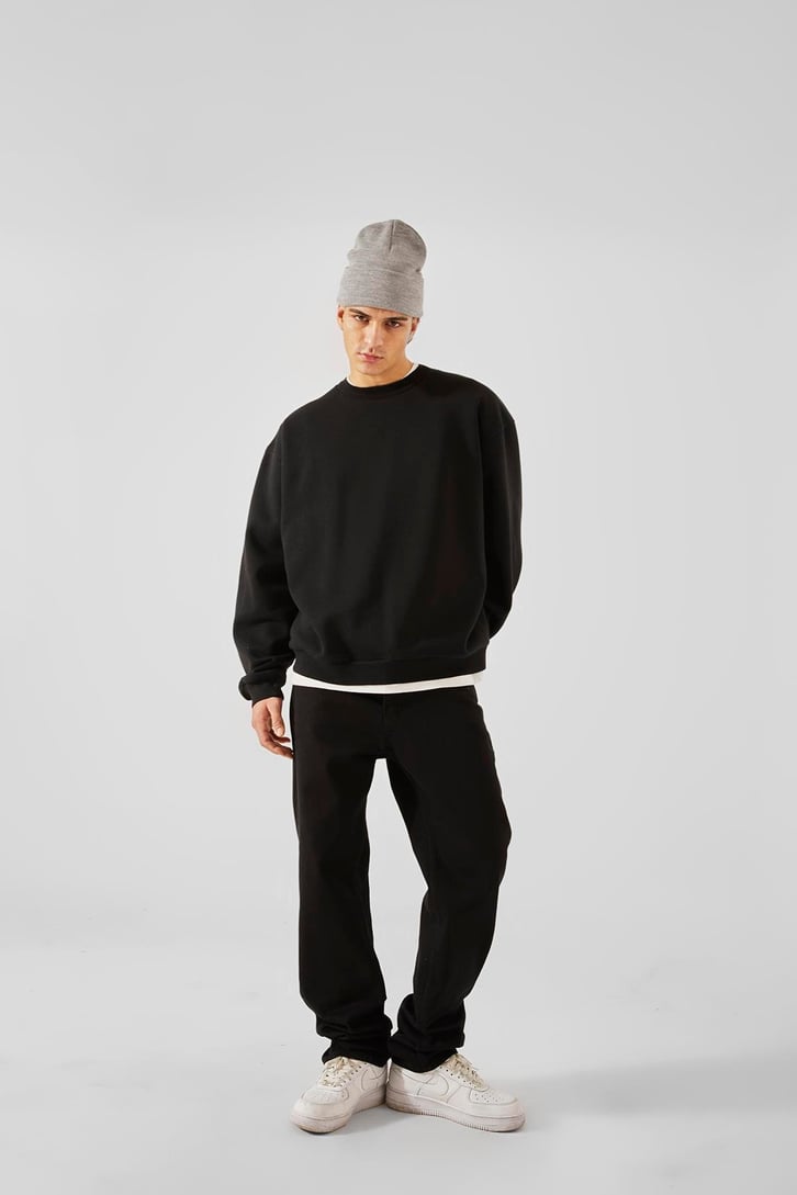 World Wıde Kabartma Baskılı Siyah Oversize Sweatshirt
