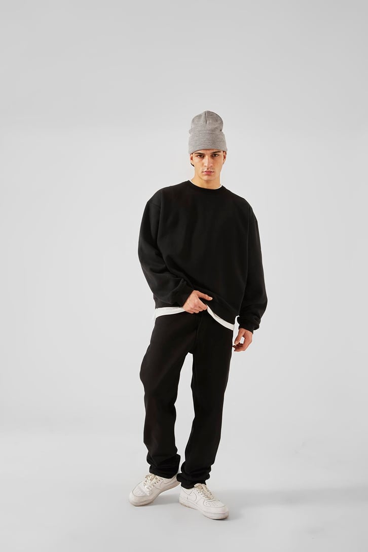 World Wıde Kabartma Baskılı Siyah Oversize Sweatshirt