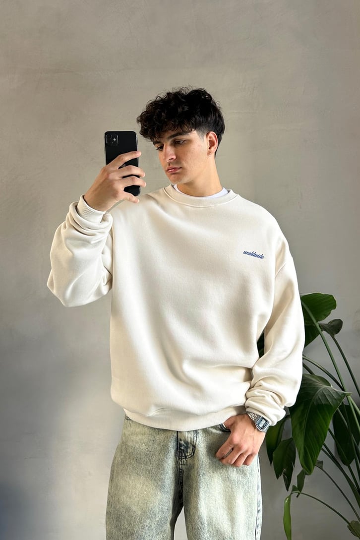 World Wide Sırt Detaylı Bisiklet Yaka Sweatshirt