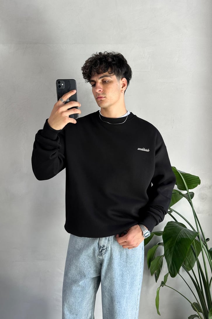 World Wide Sırt Detaylı Bisiklet Yaka Sweatshirt