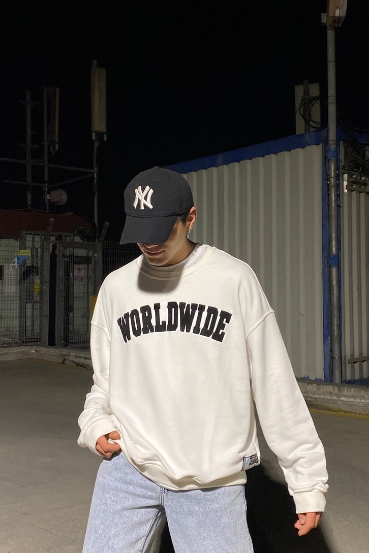 WORLD WIDE YAZI BASKILI OVERSIZE SWEATSHIRT