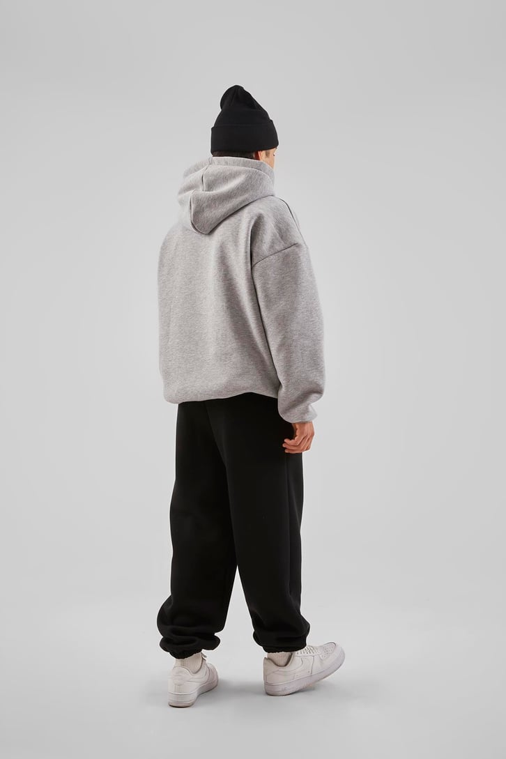 Worldwide Baskılı Gri Melanj Zip Hoodie