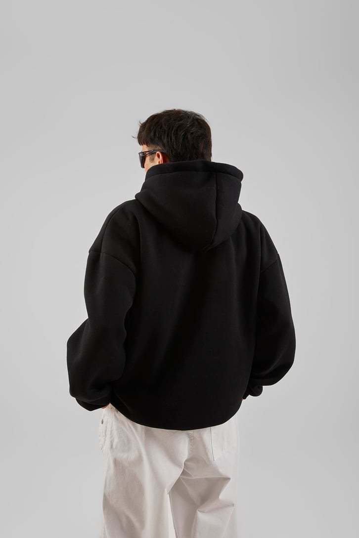 Worldwide Baskılı Gri Melanj Zip Hoodie