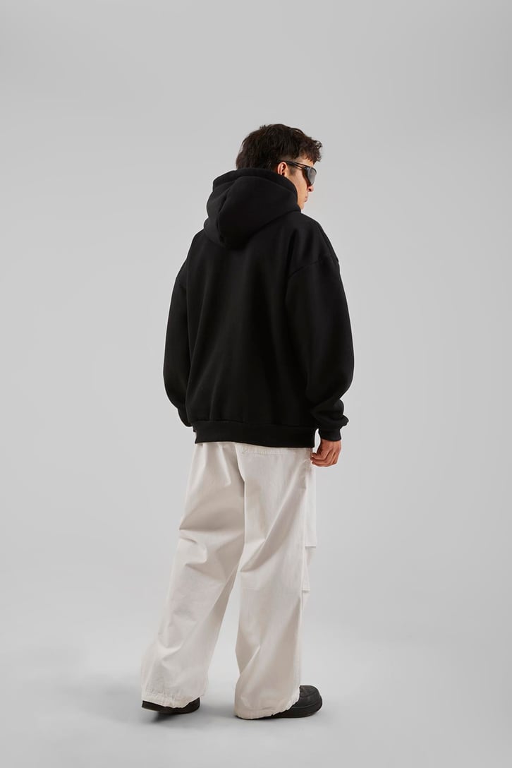 Worldwide Baskılı Gri Melanj Zip Hoodie