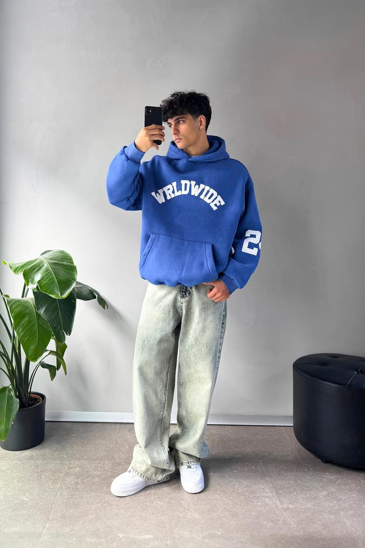 Worldwide Baskılı Oversize Hoodie