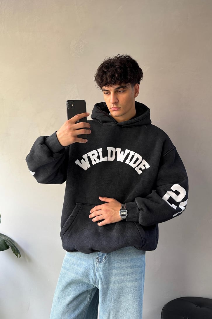 Worldwide Baskılı Oversize Hoodie